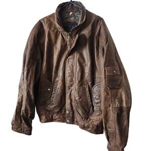 GFC Trading Co XL Brown Leather Bomber Pilot Flight Jacket USA Top Gun